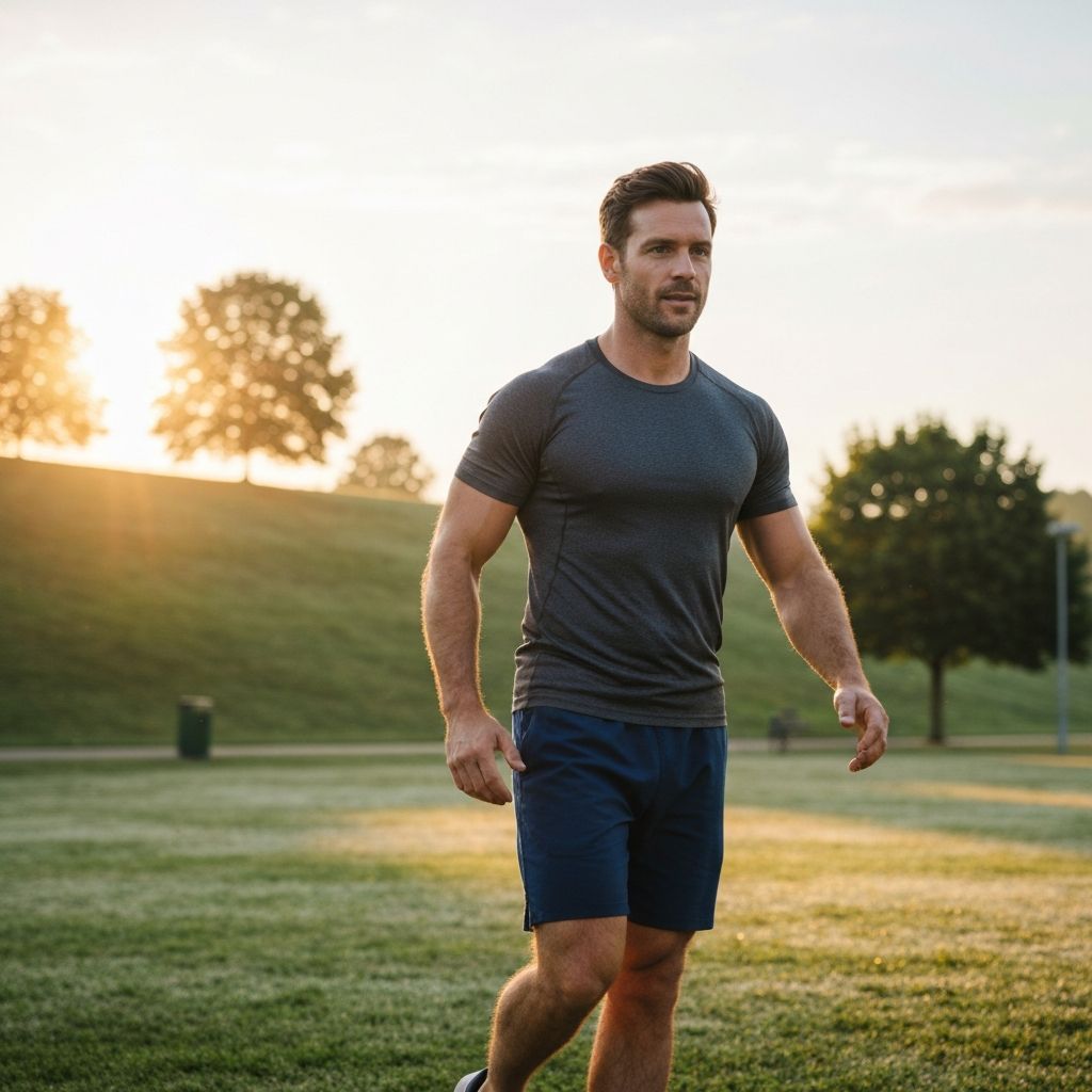 Active man walking outdoors